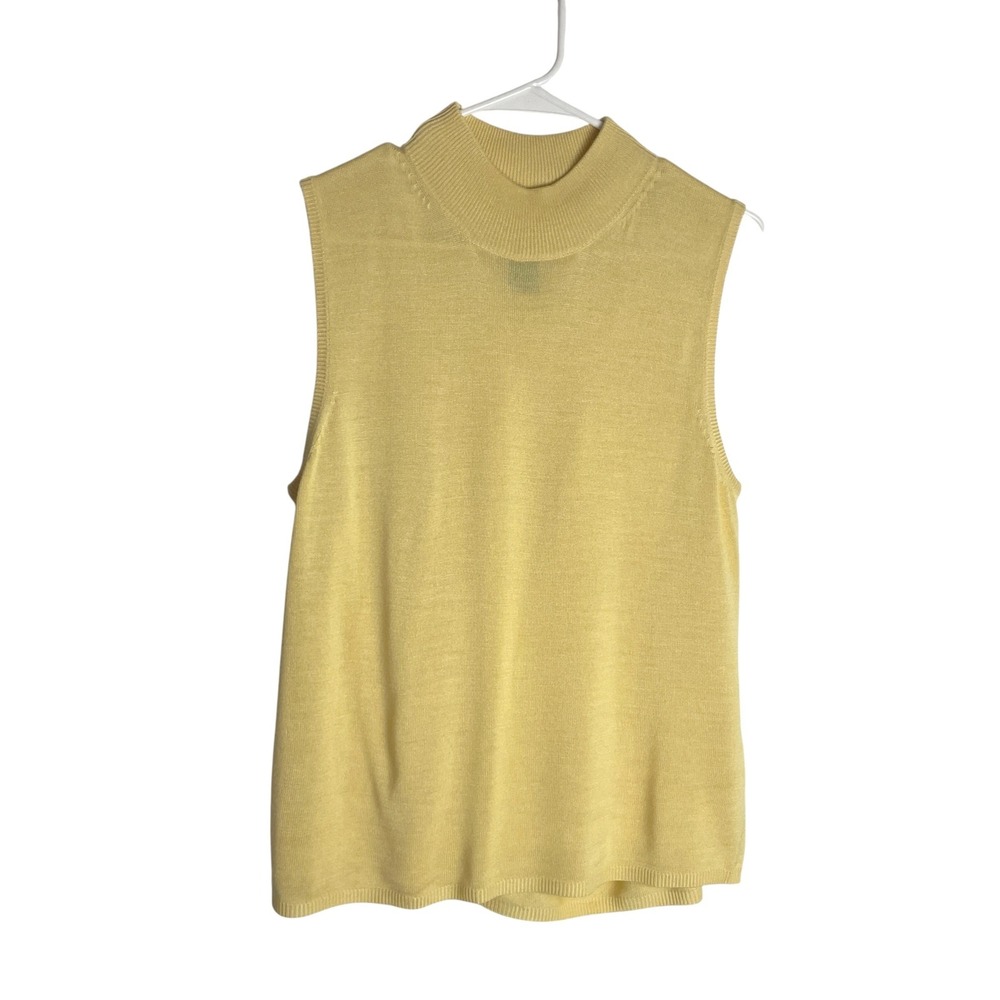August Silk Womens Mock Neck Shell Sweater Top Size XL Yellow Sleeveless Knit